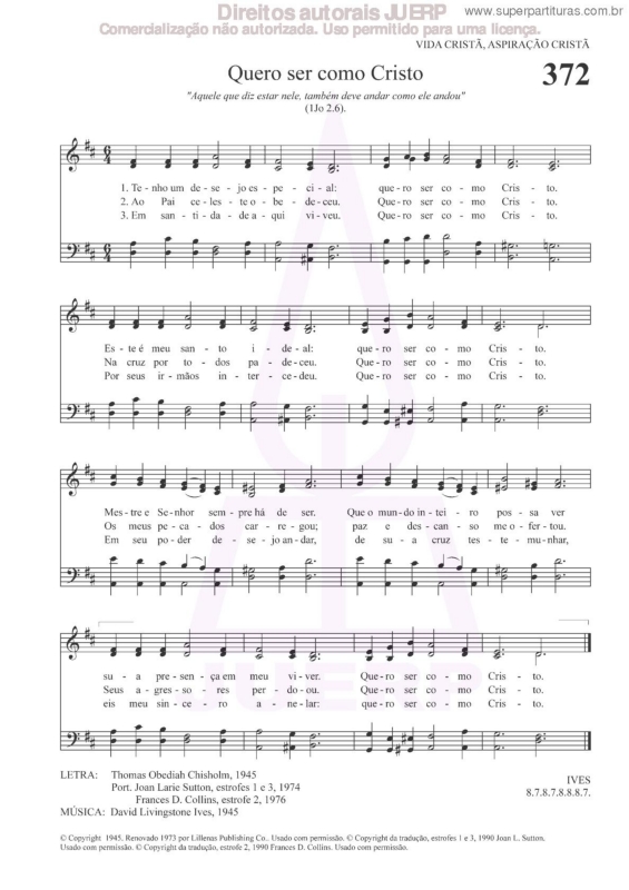 Partitura da música Quero Ser Como Cristo - 372 HCC v.2