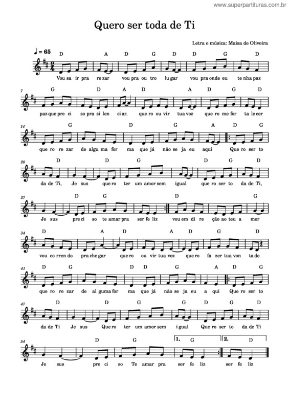 Partitura da música Quero Ser Toda De Ti – Maisa De Oliveira v.2