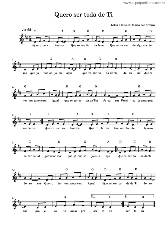 Partitura da música Quero Ser Toda De Ti – Maisa De Oliveira v.4