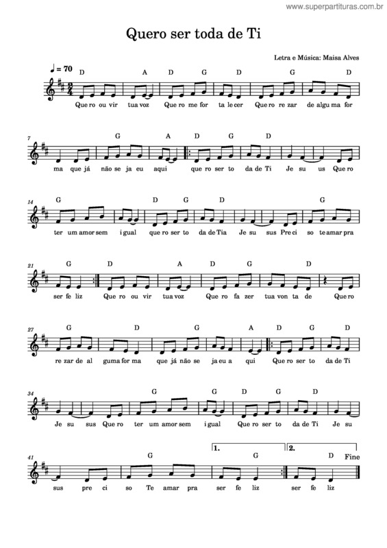 Partitura da música Quero Ser Toda De Ti