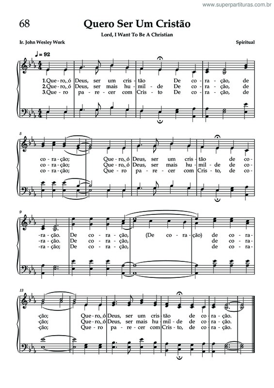 Partitura da música Quero Ser Um Cristão - Hinário 68