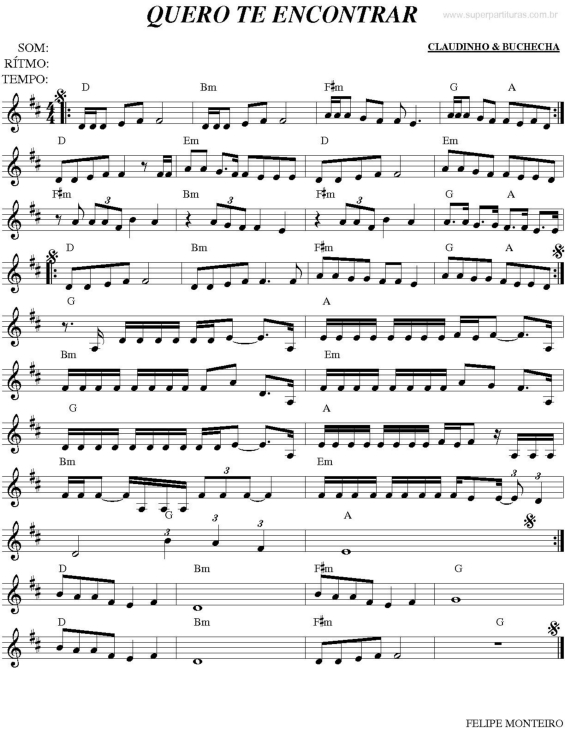 Partitura da música Quero Te Encontrar