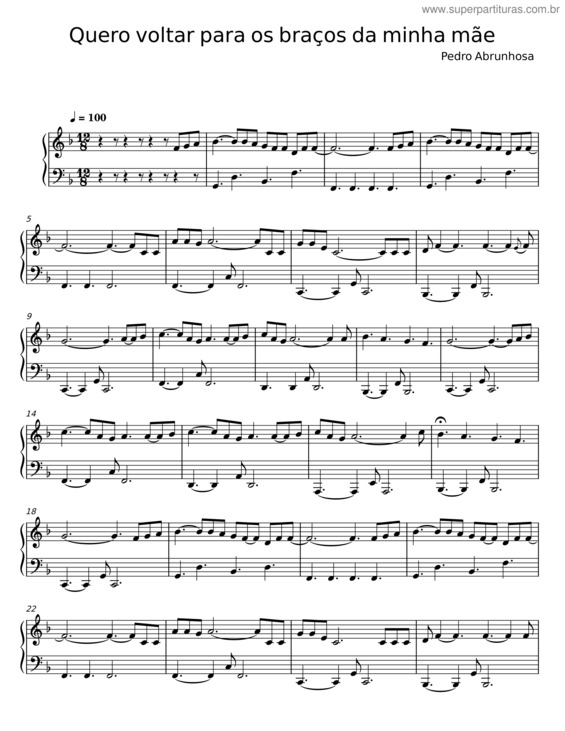Partitura da música Quero Voltar Para Os Braços Da Minha Mãe – Pedro Abrunhosa