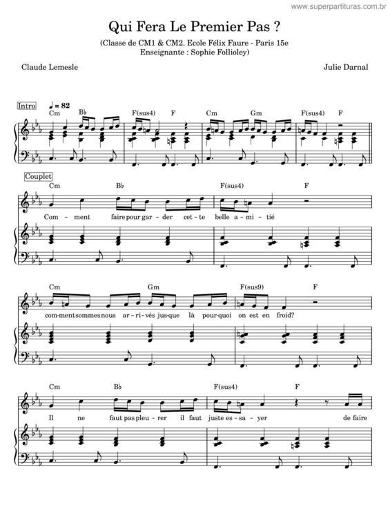 Partitura da música Qui Fera Le Premier Pas?