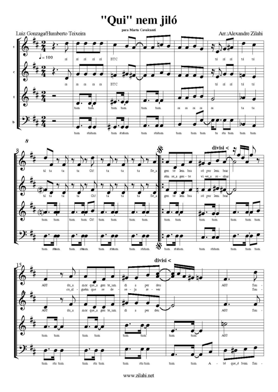 Partitura da música Qui nem Jiló