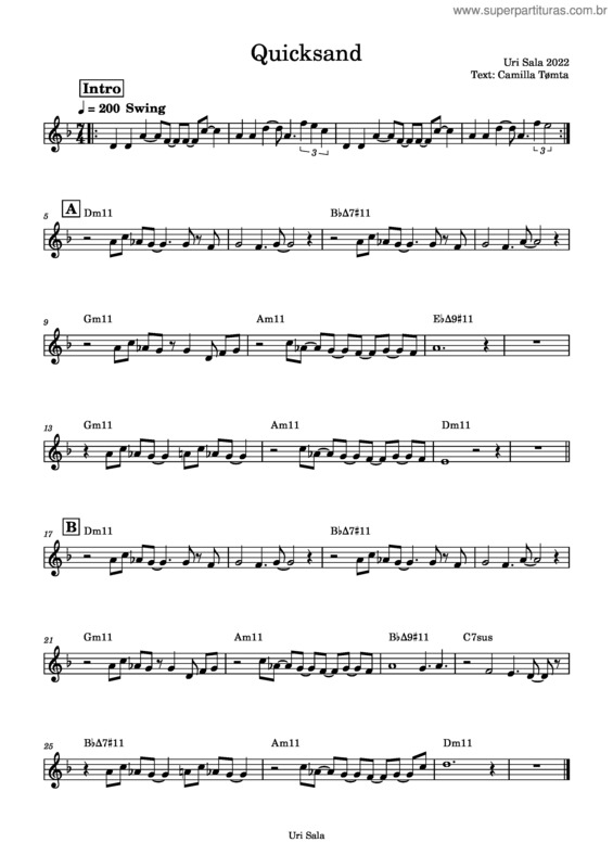 Partitura da música Quicksand – Opprinnelig Med Bare Komp