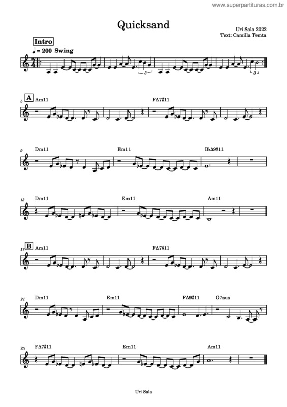 Partitura da música Quicksand – Transponert