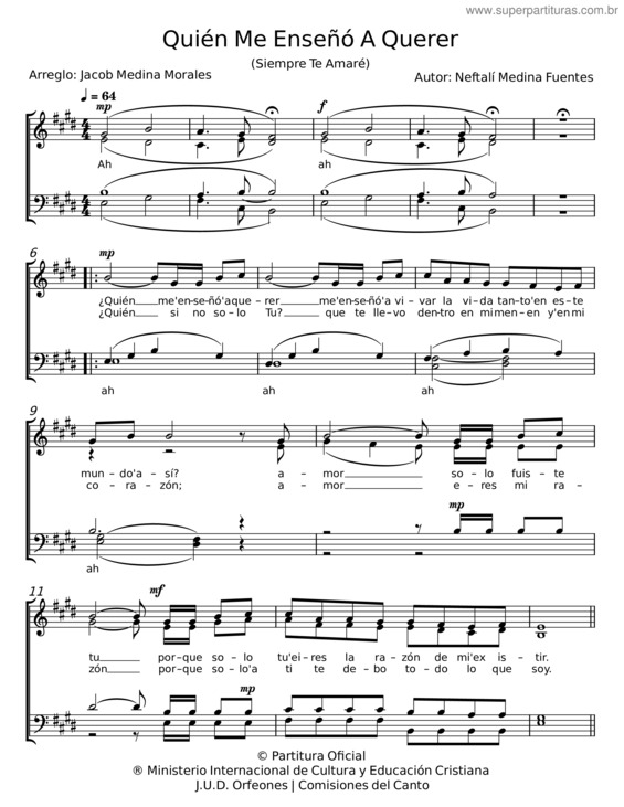 Partitura da música Quién Me Enseñó A Querer – Neftalí Medina Fuentes