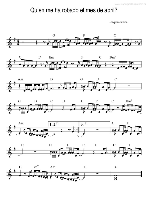 Partitura da música Quien me há Robado el mês de Abril?