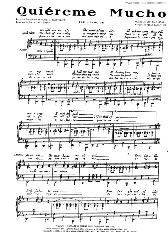 Partitura da música Quiereme Mucho