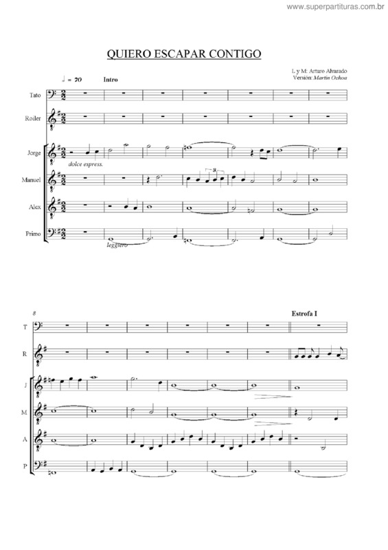 Partitura da música Quiero Escapar Contigo