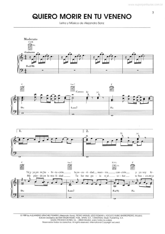 Partitura da música Quiero Morir em Tu Veneno