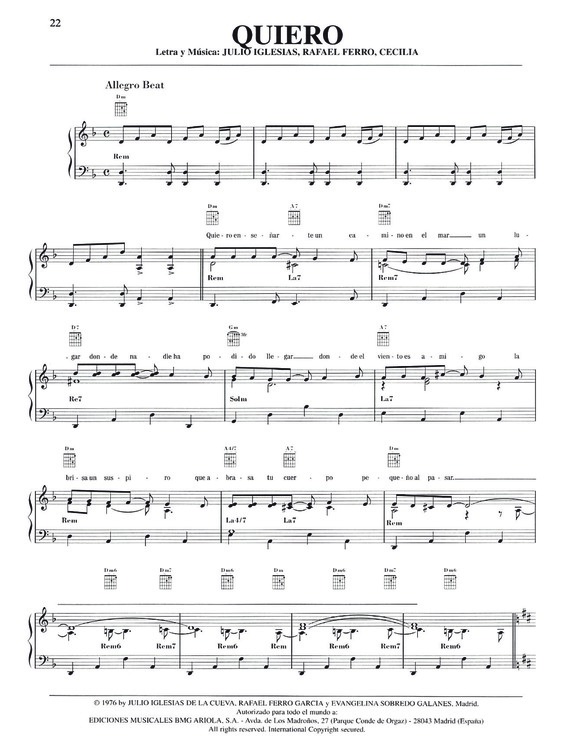 Partitura da música Quiero v.2