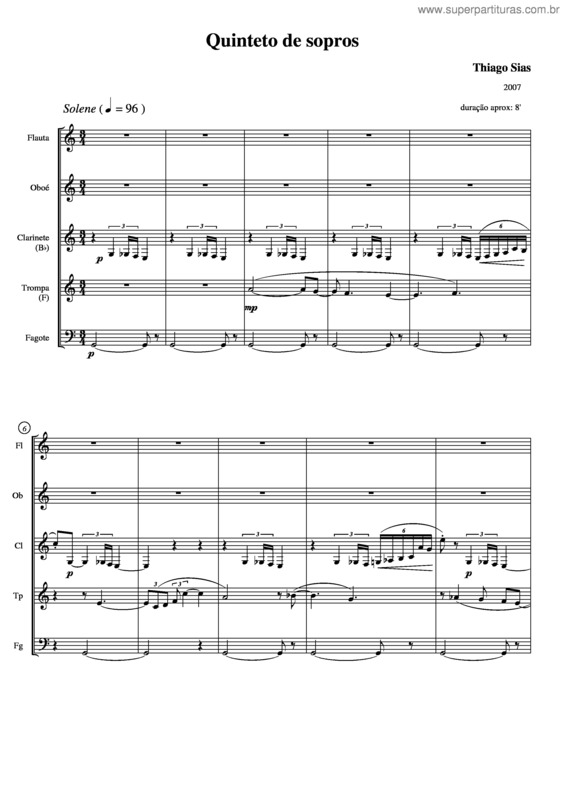 Partitura da música Quinteto de sopros