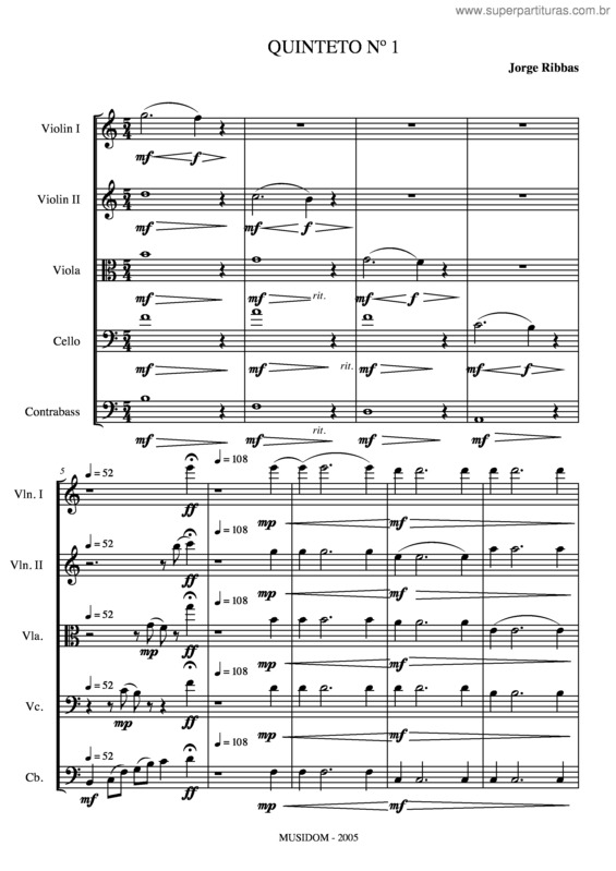 Partitura da música Quinteto nº 1