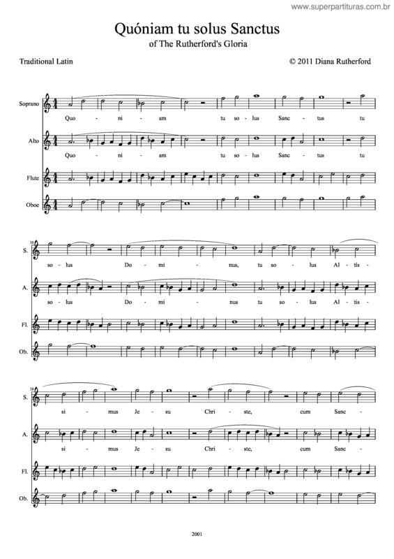 Partitura da música Quóniam Tu Solus Sanctus Of The Rutherford`S Gloria