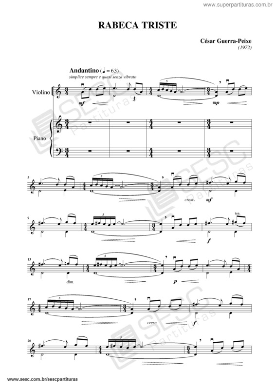 Partitura da música Rabeca triste