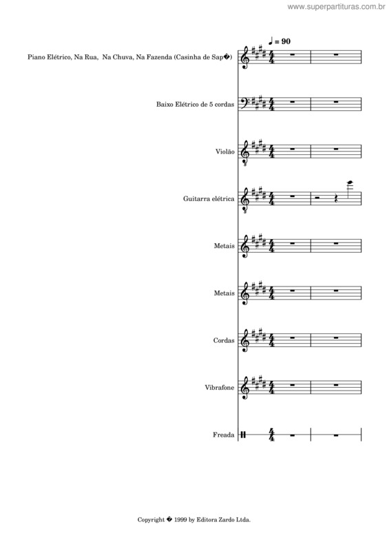 Partitura da música Raca Negra – Na Rua, Na Chuva, Na Fazenda
