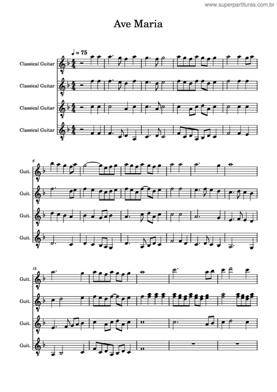 Partitura da música Rachmaninoff Ave Maria – Sergei Rachmaninoff Rachmaninoff Ave Maria – For Guitar Quartet