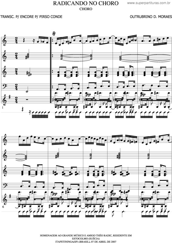 Partitura da música Radicando No Choro