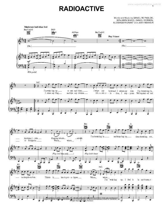 Partitura da música Radioactive