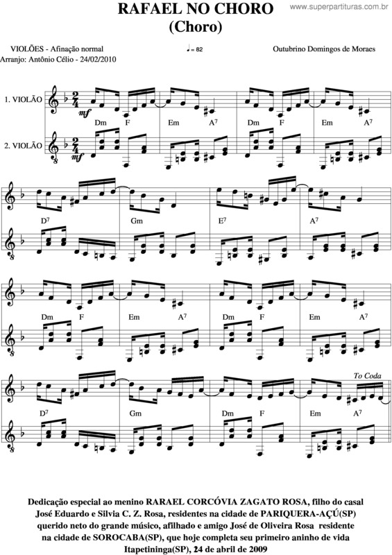 Partitura da música Rafael No Choro v.2