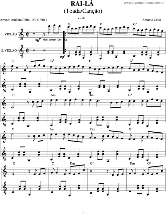 Partitura da música Rai-Lá