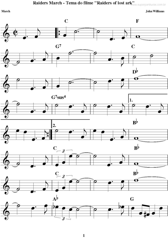 Partitura da música Raiders March (Raiders Of Lost Ark)