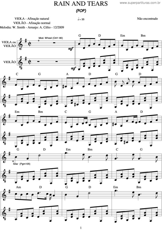 Partitura da música Rain And Tears v.4