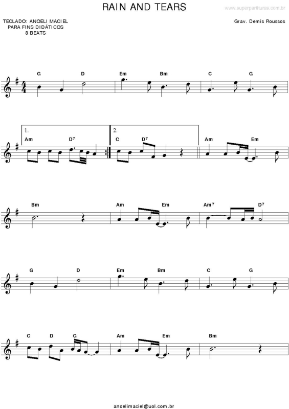 Partitura da música Rain and Tears