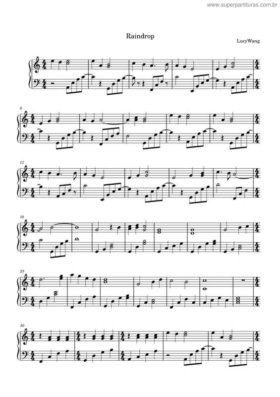 Partitura da música Raindrops Keep Fallin On My Head – Burt Bacharach Raindrop