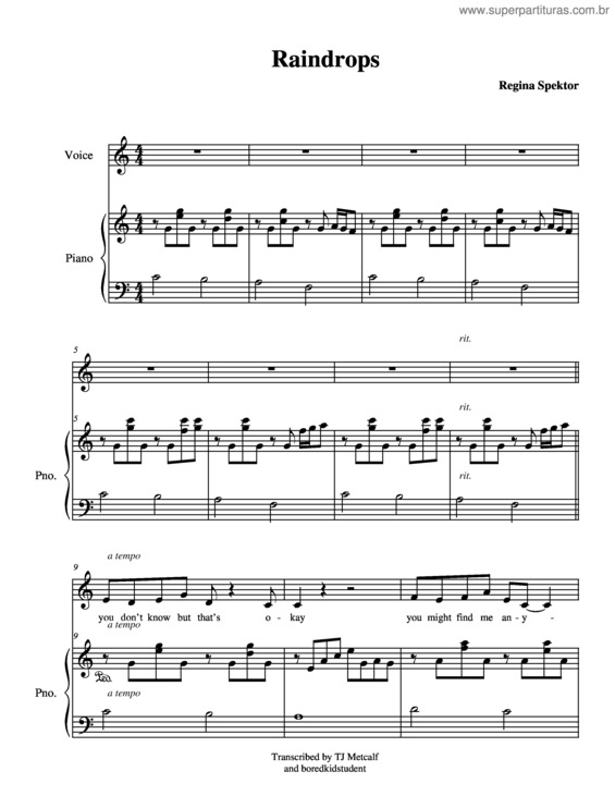 Partitura da música Raindrops