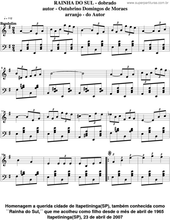 Partitura da música Rainha Do Sul v.2