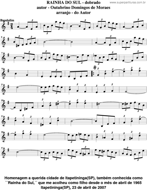 Partitura da música Rainha Do Sul