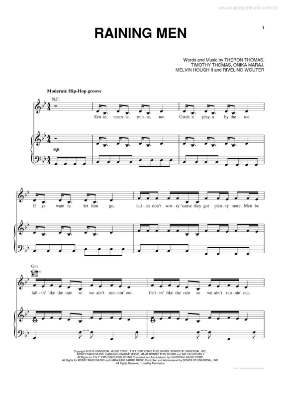 Partitura da música Raining Men