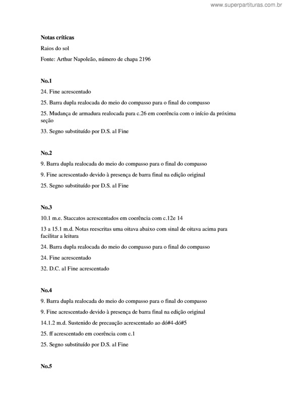 Partitura da música Raios do sol v.2