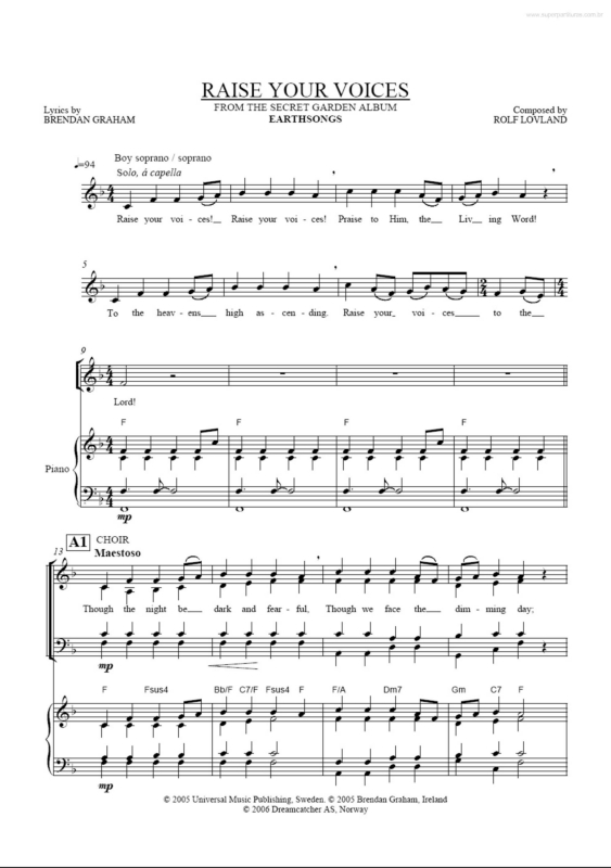 Partitura da música Raise Your Voices