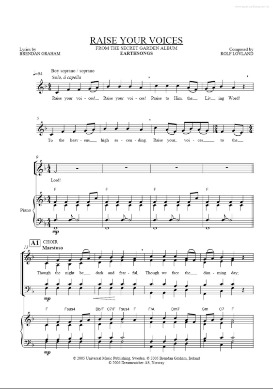 Partitura da música Raise Your Voices