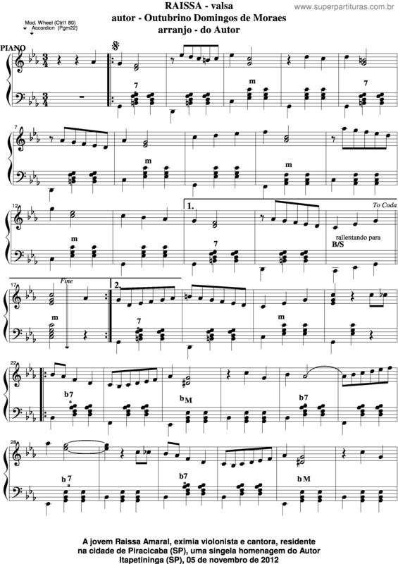 Partitura da música Raissa v.2