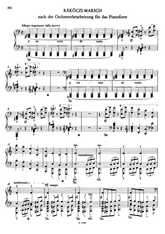 Partitura da música Rákóczi Marsch S.117