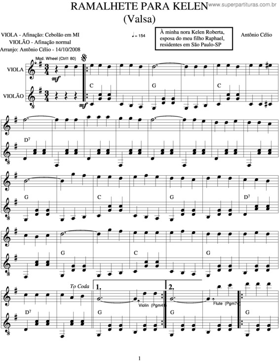 Partitura da música Ramalhete Para Kelen