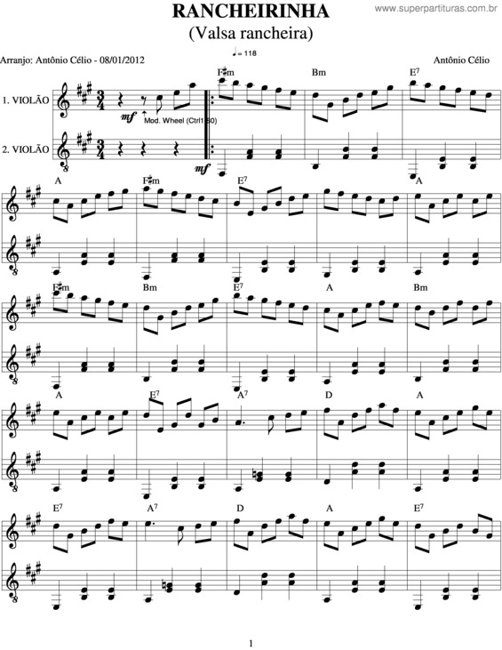 Partitura da música Rancheirinha