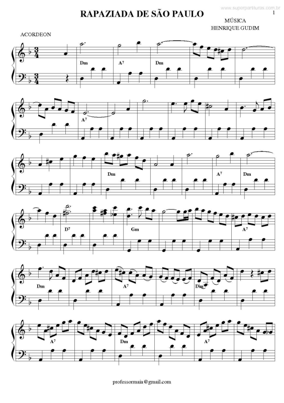 Partitura da música Rapaziada de São Paulo