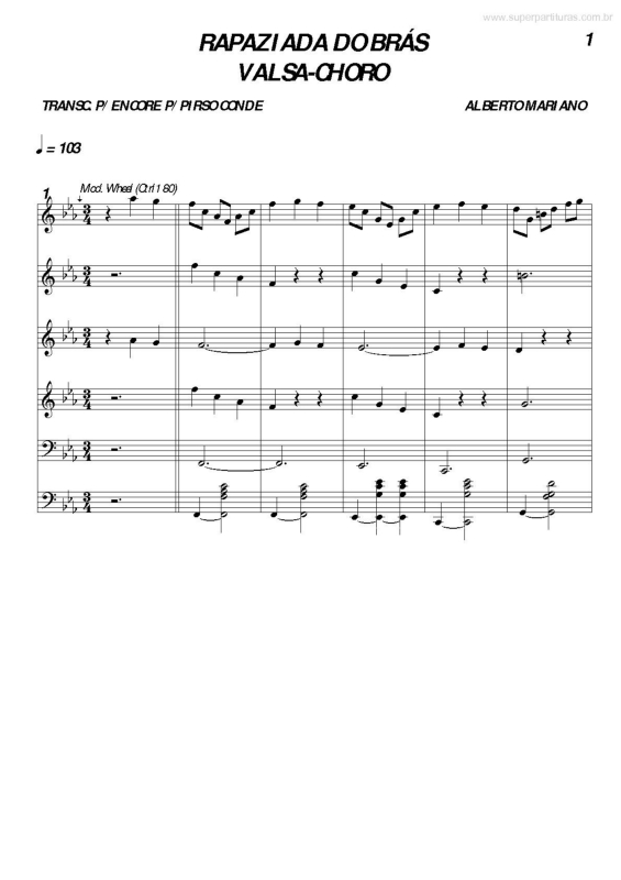 Partitura da música Rapaziada do Brás