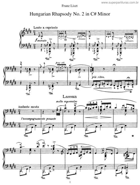 Partitura da música Rapsódia Húngara No. 2