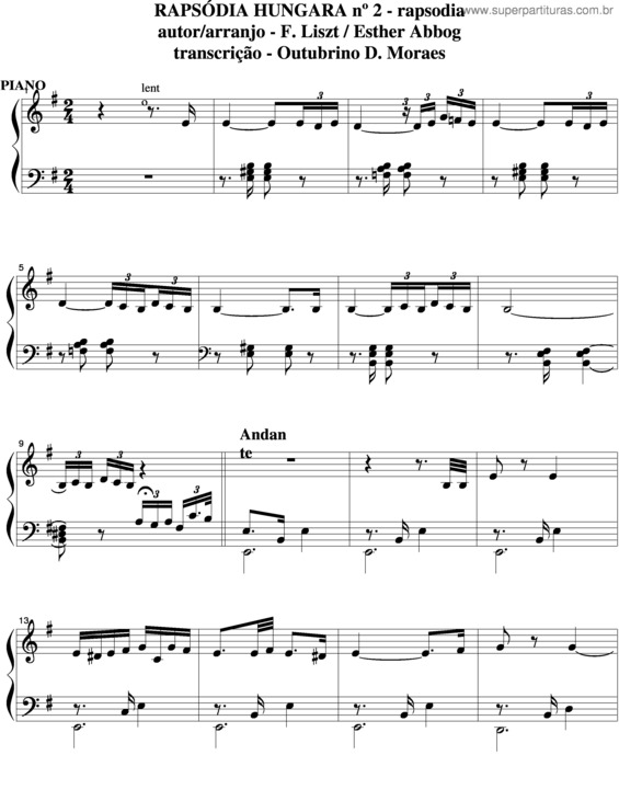 Partitura da música Rapsódia Hungara