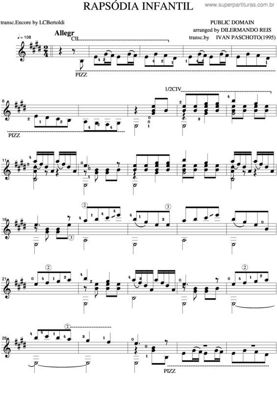 Partitura da música Rapsódia Infantil v.2