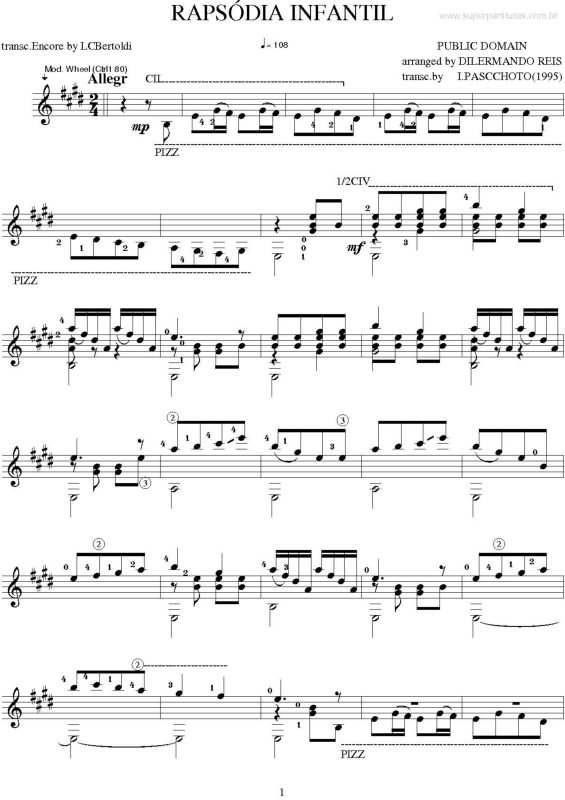 Partitura da música Rapsódia Infantil