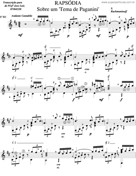 Partitura da música Rapsódia v.3