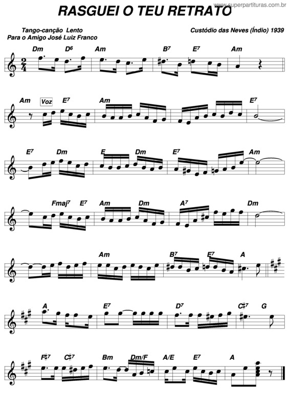 Partitura da música Rasguei O Teu Retrato v.2